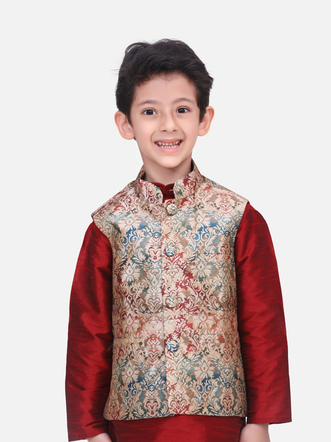 Golden Beige Designer Digital Print Nehru Jacket