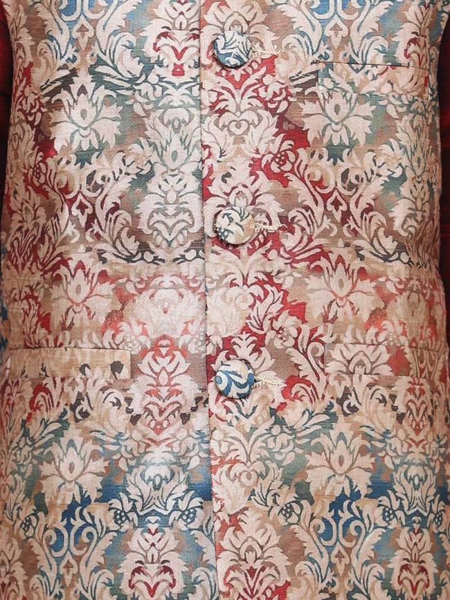 Golden Beige Designer Digital Print Nehru Jacket