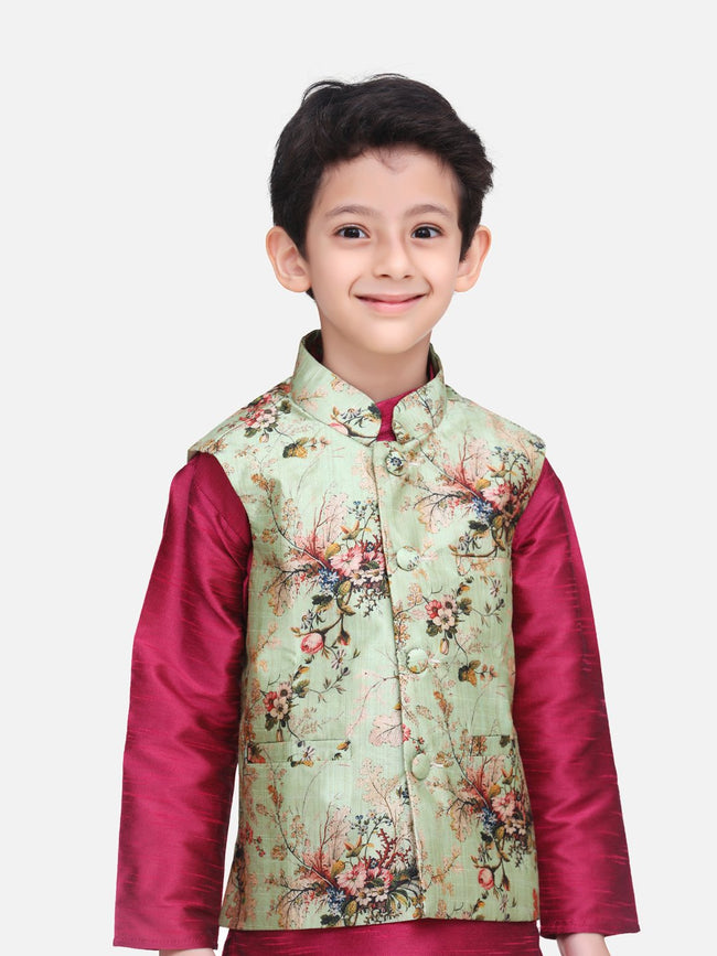 Pista Green Floral Digital Print Nehru Jacket