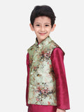 Pista Green Floral Digital Print Nehru Jacket