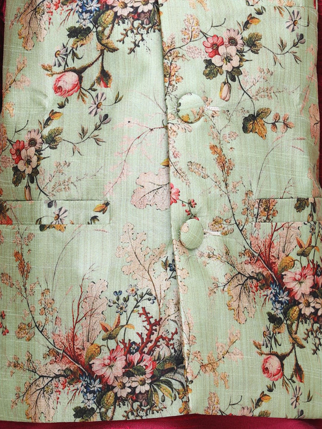 Pista Green Floral Digital Print Nehru Jacket