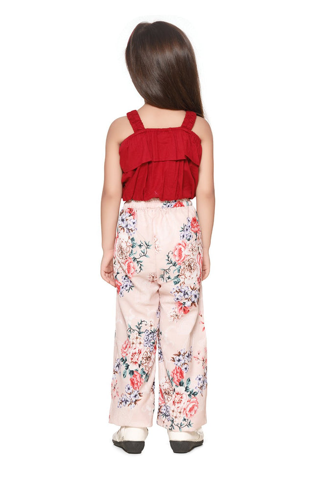 Sleeveless Maroon Crop top And Floral Palazzo Set