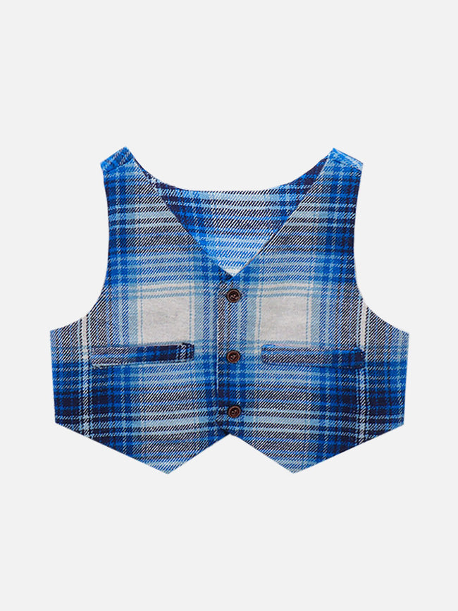 Lilpicks Blue Check Waistcoat with Pant Set