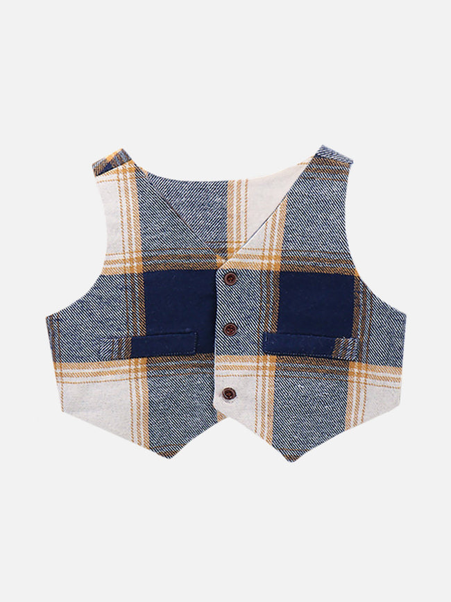 Lilpicks Dark Blue Check Waistcoat with Pant Set