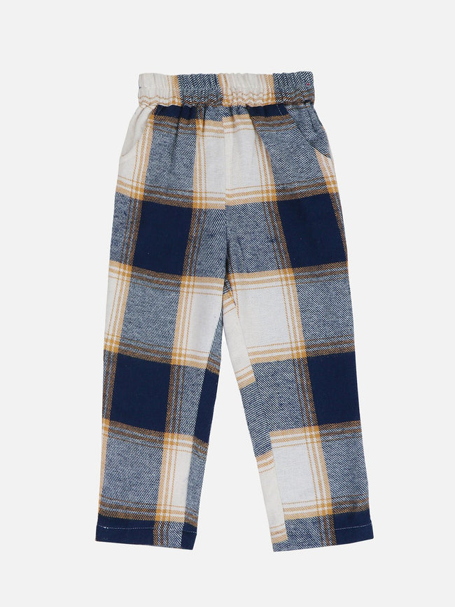 Lilpicks Dark Blue Check Waistcoat with Pant Set