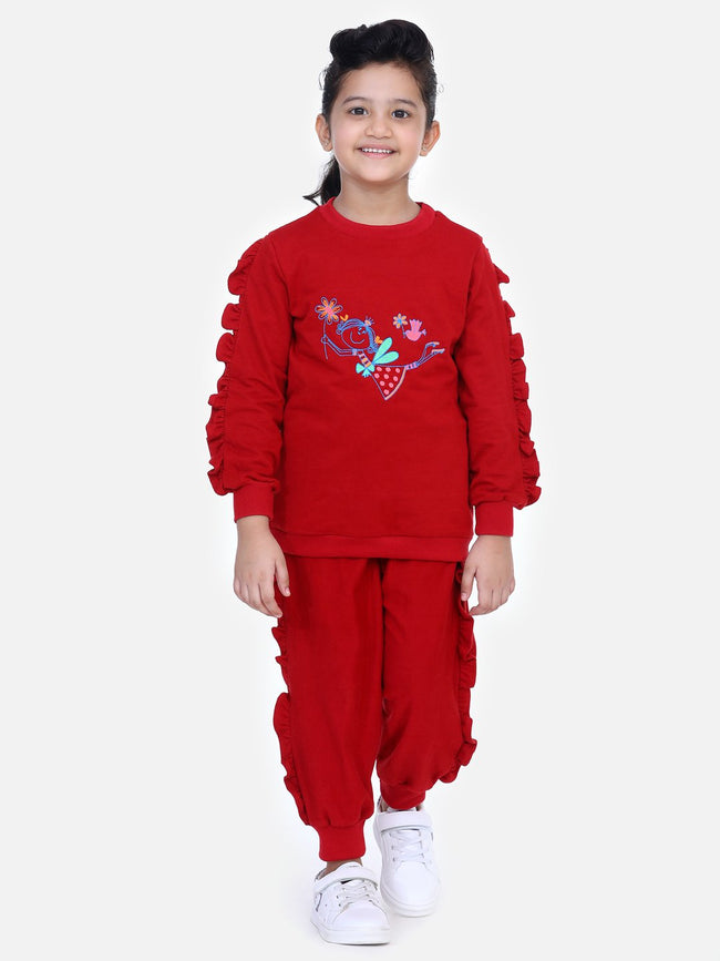 Maroon French Terry Full Sleeve doll SweatShirt With Jogger