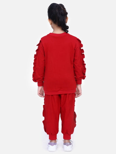 Maroon French Terry Full Sleeve doll SweatShirt With Jogger