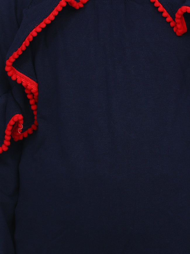 Navy French Terry Full Sleeve Ruffles SweatShirt With Jogger