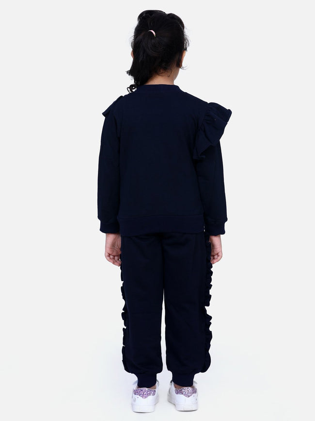 Navy French Terry Full Sleeve Unicorn SweatShirt With Jogger