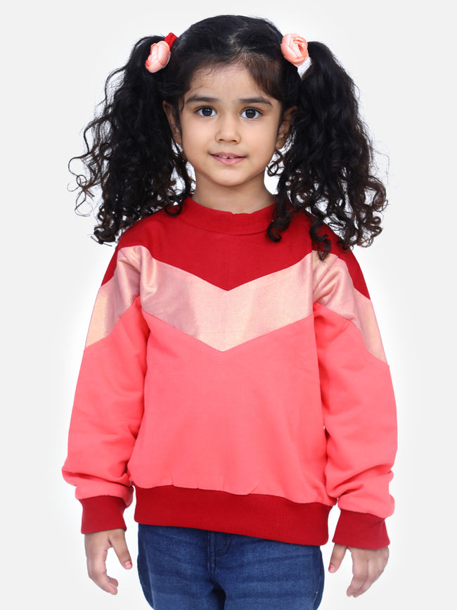 Coral French Terry Colourblock Full Sleeve SweatShirt