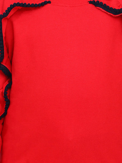 Red French Terry Full Sleeve Ruffle SweatShirt
