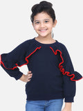 Coral French Terry Full Sleeve Ruffle SweatShirt