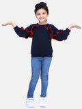 Coral French Terry Full Sleeve Ruffle SweatShirt