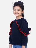 Coral French Terry Full Sleeve Ruffle SweatShirt