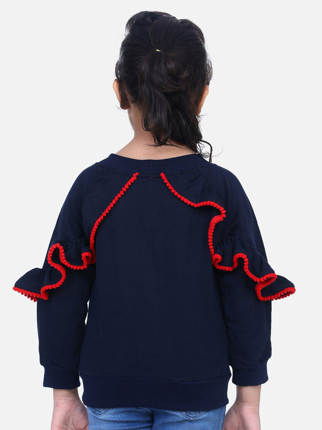 Coral French Terry Full Sleeve Ruffle SweatShirt
