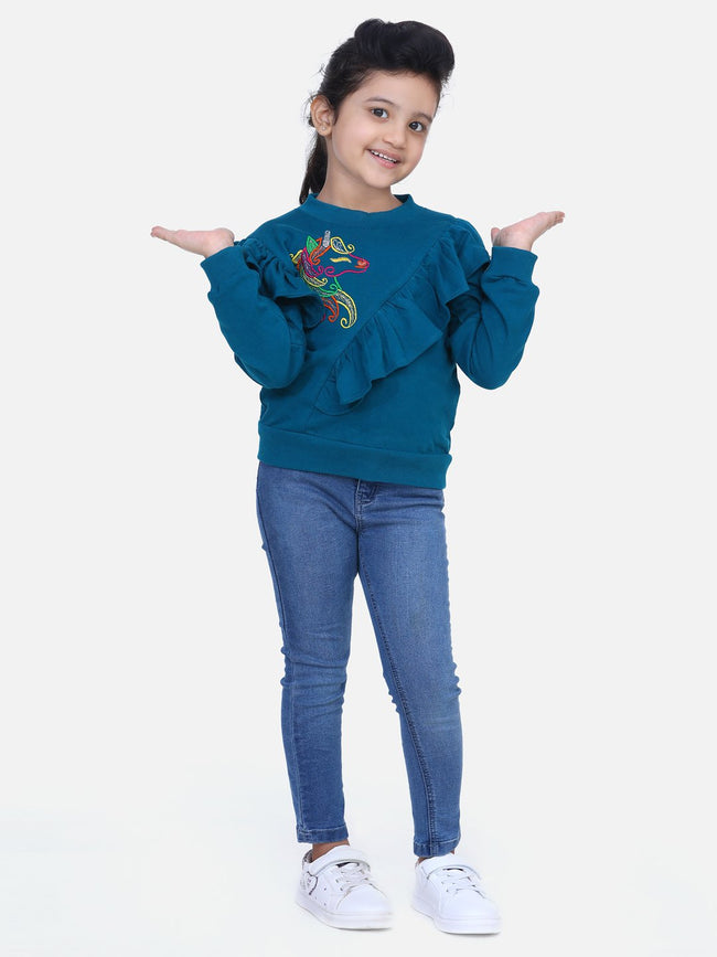Teal French Terry Full Sleeve Unicorn SweatShirt