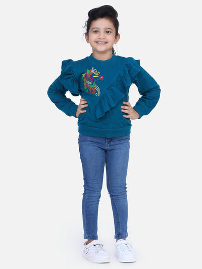 Teal French Terry Full Sleeve Unicorn SweatShirt
