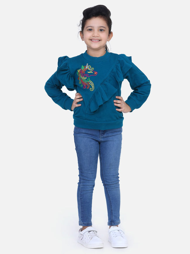 Teal French Terry Full Sleeve Unicorn SweatShirt