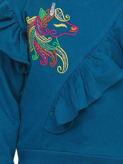 Teal French Terry Full Sleeve Unicorn SweatShirt