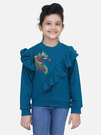 Teal French Terry Full Sleeve Unicorn SweatShirt