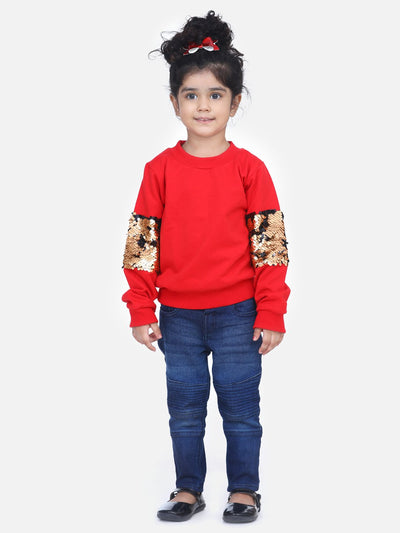 Red French Terry Full Sleeve Sequin SweatShirt