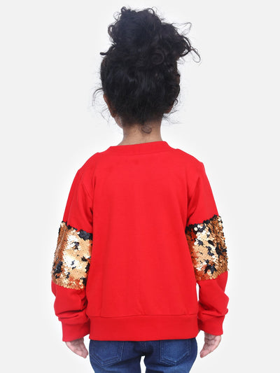 Red French Terry Full Sleeve Sequin SweatShirt