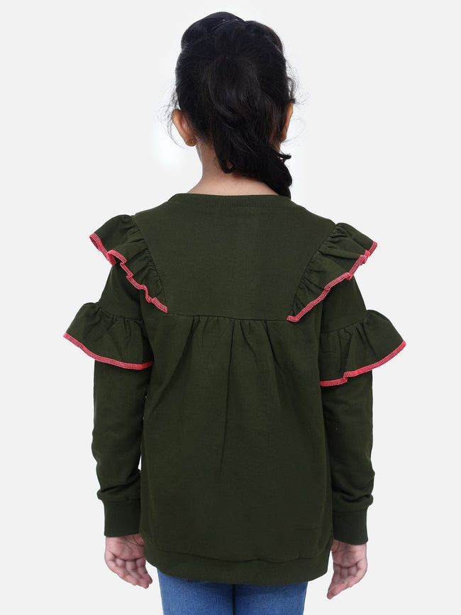 Olive Green French Terry Full Sleeve Funky SweatShirt