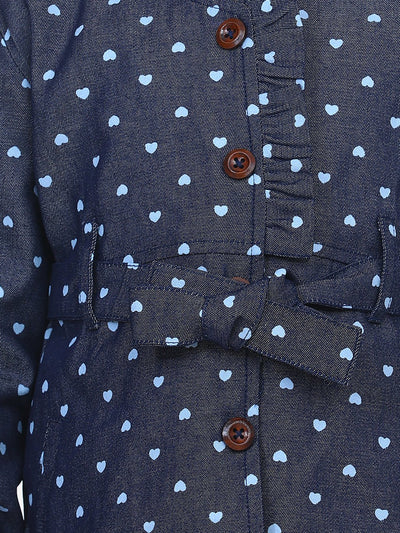 Denim Heart Print Belted Coat
