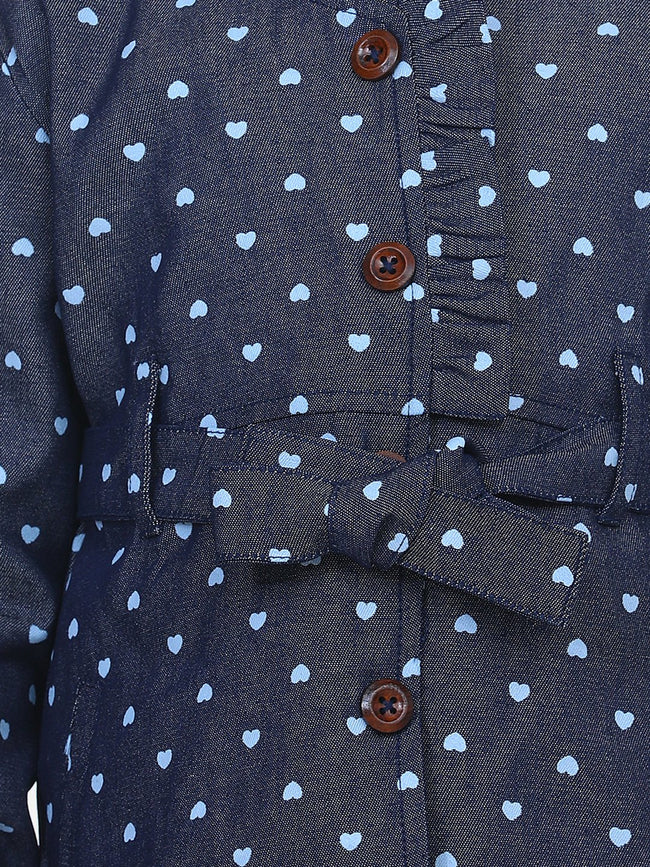 Denim Heart Print Belted Coat