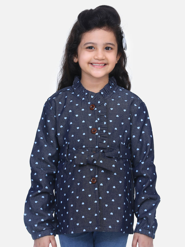 Denim Heart Print Belted Coat