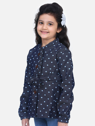 Denim Heart Print Belted Coat