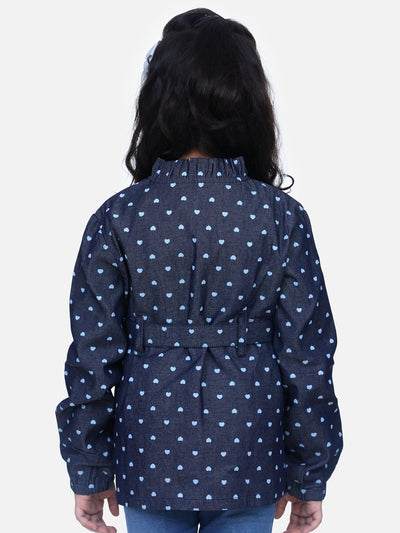 Denim Heart Print Belted Coat
