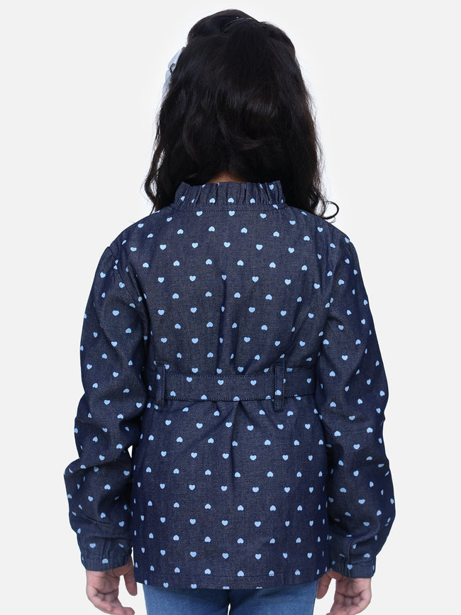 Denim Heart Print Belted Coat