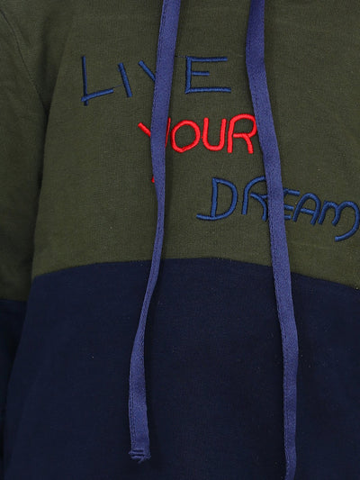 Olive Green Colorblock French Terry Full Sleeve SweatShirt With Jogger