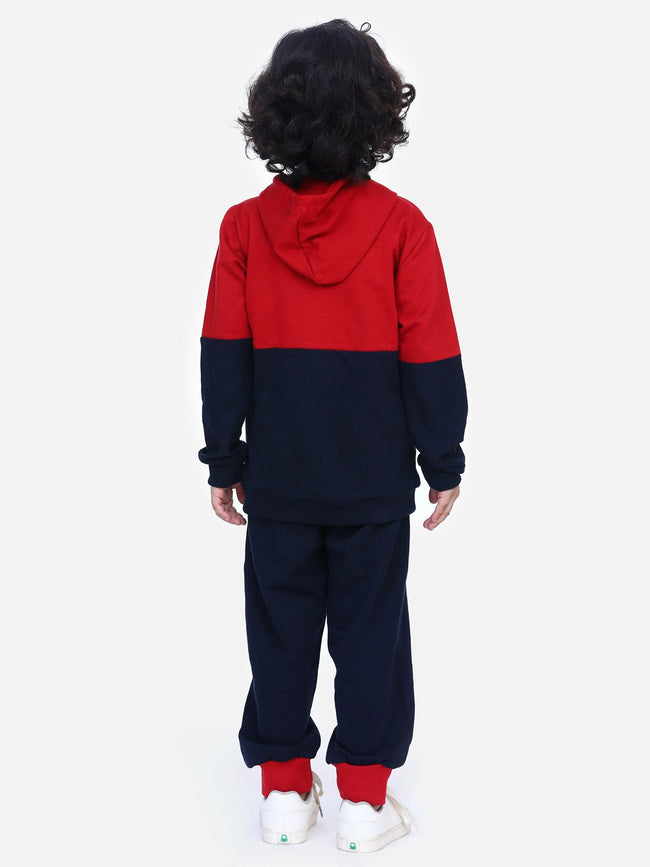 Maroon Colorblock French Terry Full Sleeve SweatShirt With Jogger