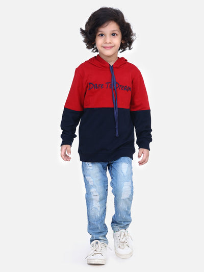 Maroon Colorblock French Terry Full Sleeve SweatShirt