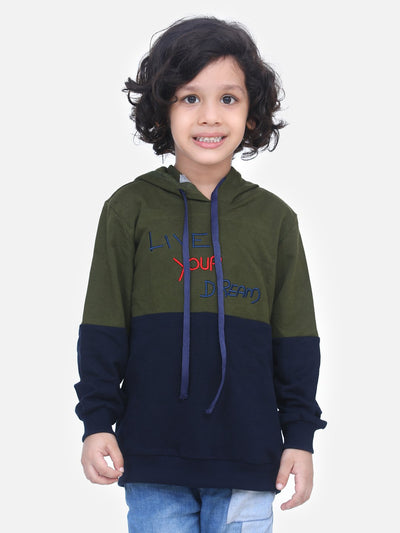 Green ColorBlock French Terry Full Sleeve SweatShirt