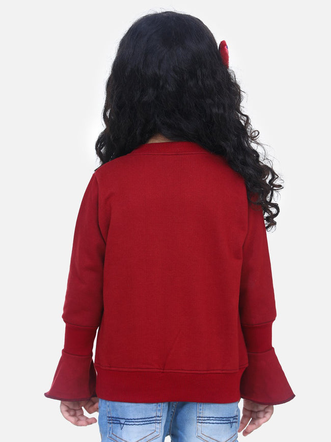 Brown Bell Sleeves embroidery Full Sleeve SweatShirt