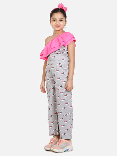 lilpicks Grey Bird Print Full Jumpsuit