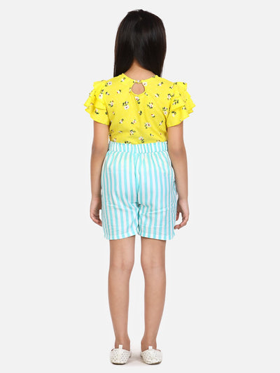 lilpicks Yellow Blue Floral Shorts Set