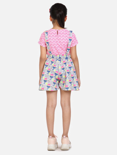 lilpicks Funky Pink Grey Dungaree skirt Set