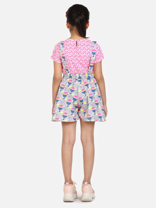 lilpicks Funky Pink Grey Dungaree skirt Set
