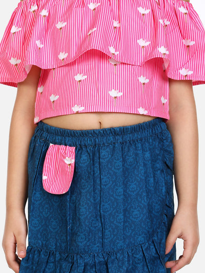 lilpicks Pink Blue Striped Skirt Set