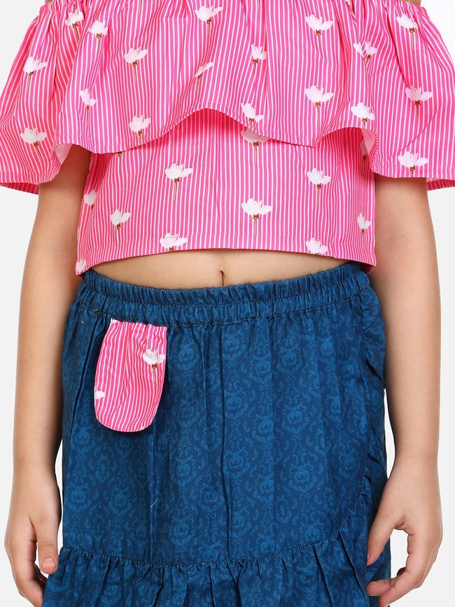 lilpicks Pink Blue Striped Skirt Set