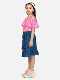 lilpicks Pink Blue Striped Skirt Set