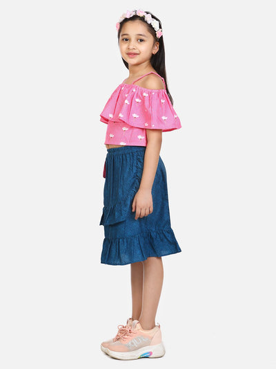 lilpicks Pink Blue Striped Skirt Set