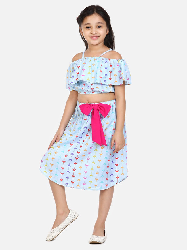 lilpicks Sky Blue Off shoulder Skirt Set