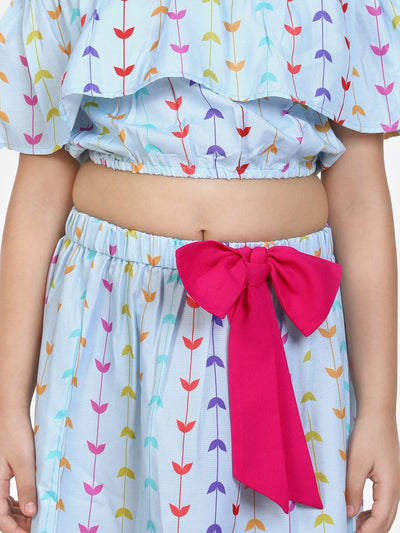 lilpicks Sky Blue Off shoulder Skirt Set