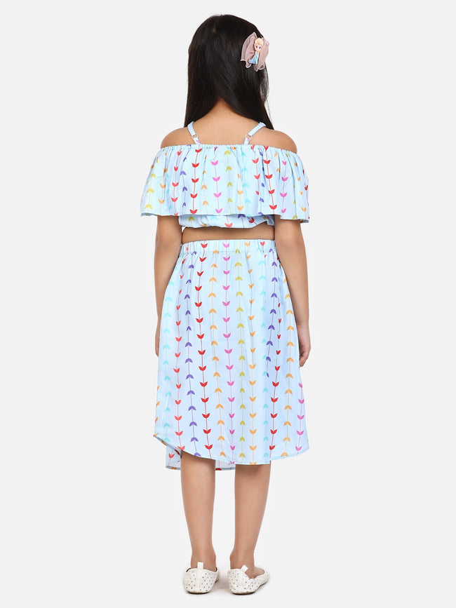lilpicks Sky Blue Off shoulder Skirt Set
