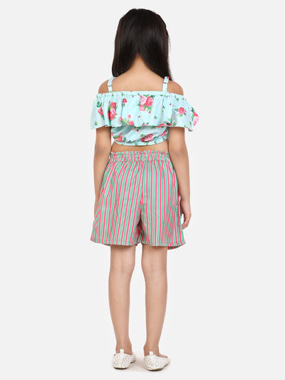 lilpicks Green Pink Fashionable Shorts Set